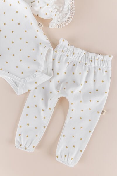 Yaldızlı Kalp Desenli Bandanalı 3'lü Kız Bebek Takım