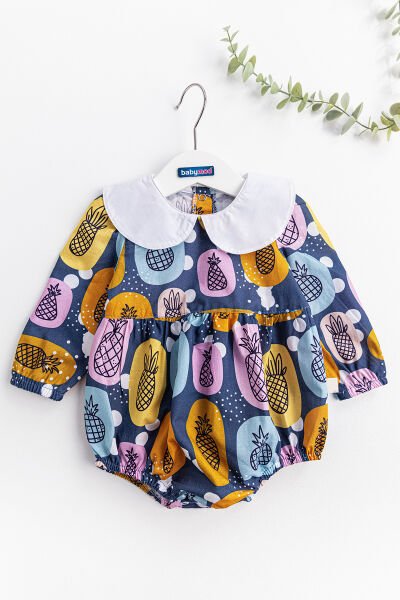 Ananas Baskılı Bebe Yakalı Kız Bebek Tulum Elbise