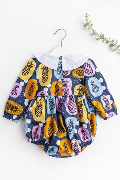 Ananas Baskılı Bebe Yakalı Kız Bebek Tulum Elbise