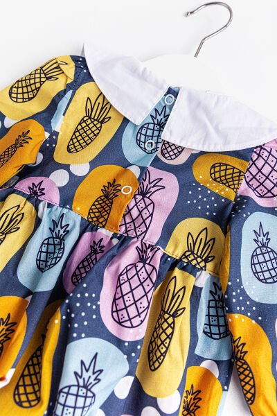 Ananas Baskılı Bebe Yakalı Kız Bebek Tulum Elbise