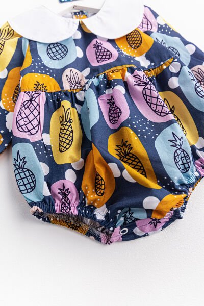 Ananas Baskılı Bebe Yakalı Kız Bebek Tulum Elbise