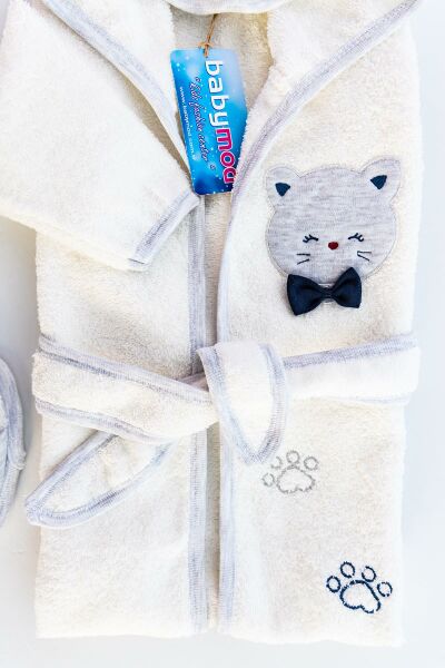 Kedi Figürlü Bebek Banyo Havlu Bornoz Seti