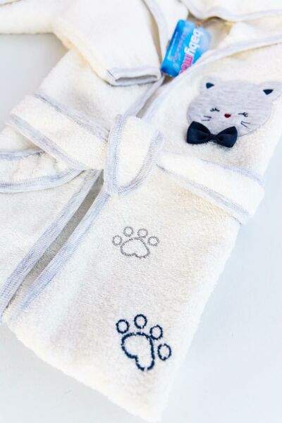Kedi Figürlü Bebek Banyo Havlu Bornoz Seti