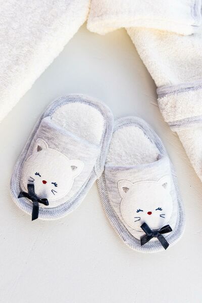 Kedi Figürlü Bebek Banyo Havlu Bornoz Seti