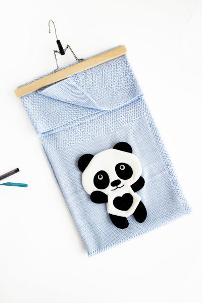 Triko Bebek Battaniye Panda MAVİ -  Tek Ebat