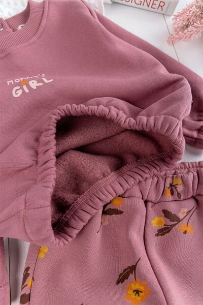 Çiçek Desenli 2'li Kışlık Kız Bebek Takım