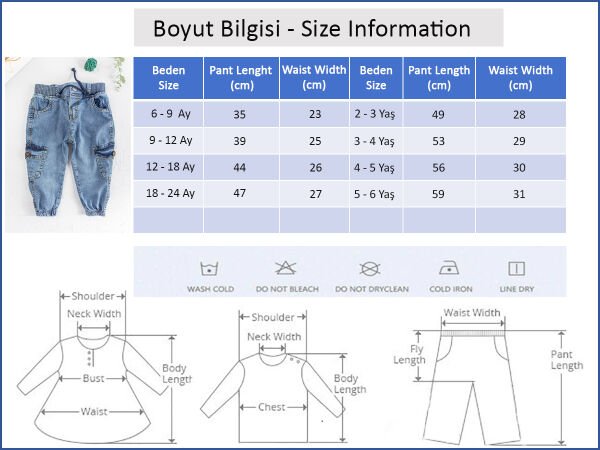 Erkek Bebek/Çocuk Denim Kumaş Kot Kargo Pantolon