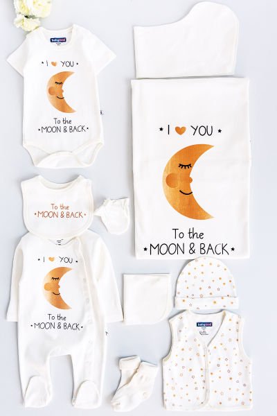 Ay Figürlü 10 Parça Unisex Bebek Hastane Çıkışı Bebek Seti