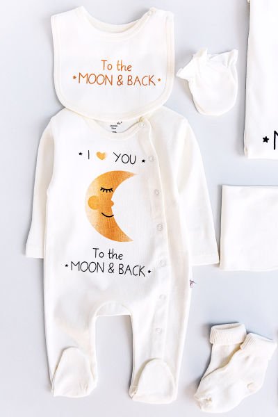 Ay Figürlü 10 Parça Unisex Bebek Hastane Çıkışı Bebek Seti
