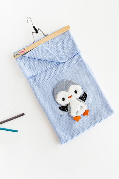 Triko Bebek Battaniye Penguen MAVİ -  Tek Ebat