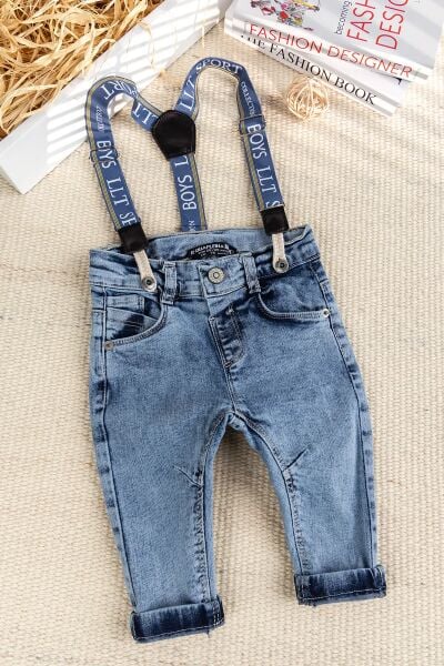 Askılı Denim Şık Kot Erkek Bebek Pantolon
