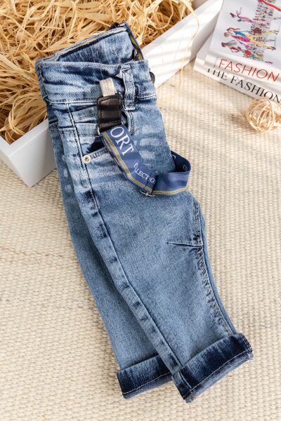 Askılı Denim Şık Kot Erkek Bebek Pantolon