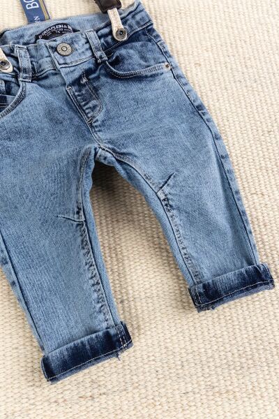 Askılı Denim Şık Kot Erkek Bebek Pantolon