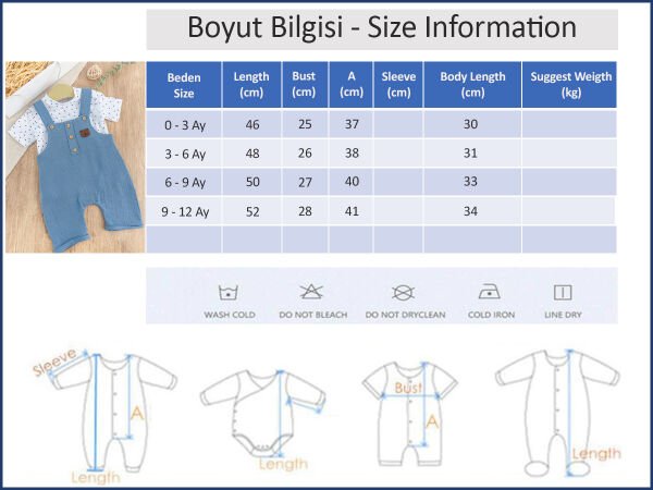 Ayıcık Figürlü Yazlık Müslin Erkek Bebek Tulum Salopet Takım