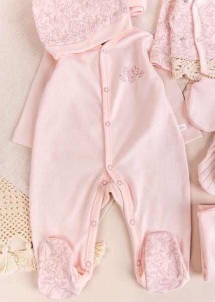 Çiçekli Zarif Dantelli 10 Parça 100% Pamuk Kız Bebek Hastane Çıkışı  Yeni Doğan Set