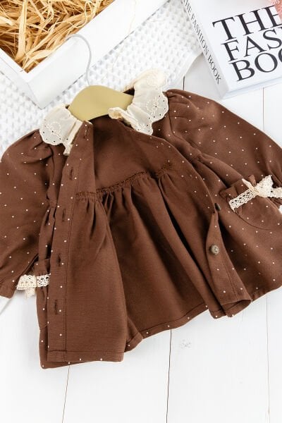 Fisto Yakalı Puantiyeli Önden Düğmeli Kız Bebek Elbise