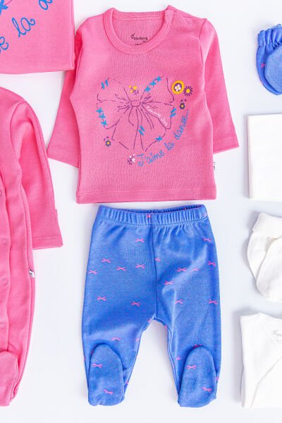 Fiyonk Desenli 10 Parça Kız Bebek Hastane Çıkışı Bebek Seti