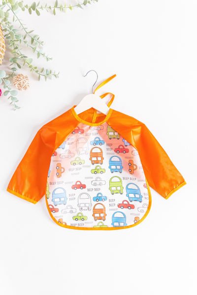 Araba Desenli Giyilebilir Uzun Kollu 1-4 Yaş Kız/Erkek Bebek Mama Önlüğü