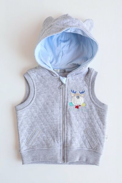 Geyikli Kapitone Bebek Yelek GRİ - 3 Ay