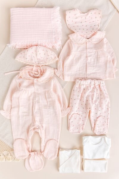 Müslin Premium Kalite 100% Pamuk 10'lu Kız Bebek Hastane Çıkışı