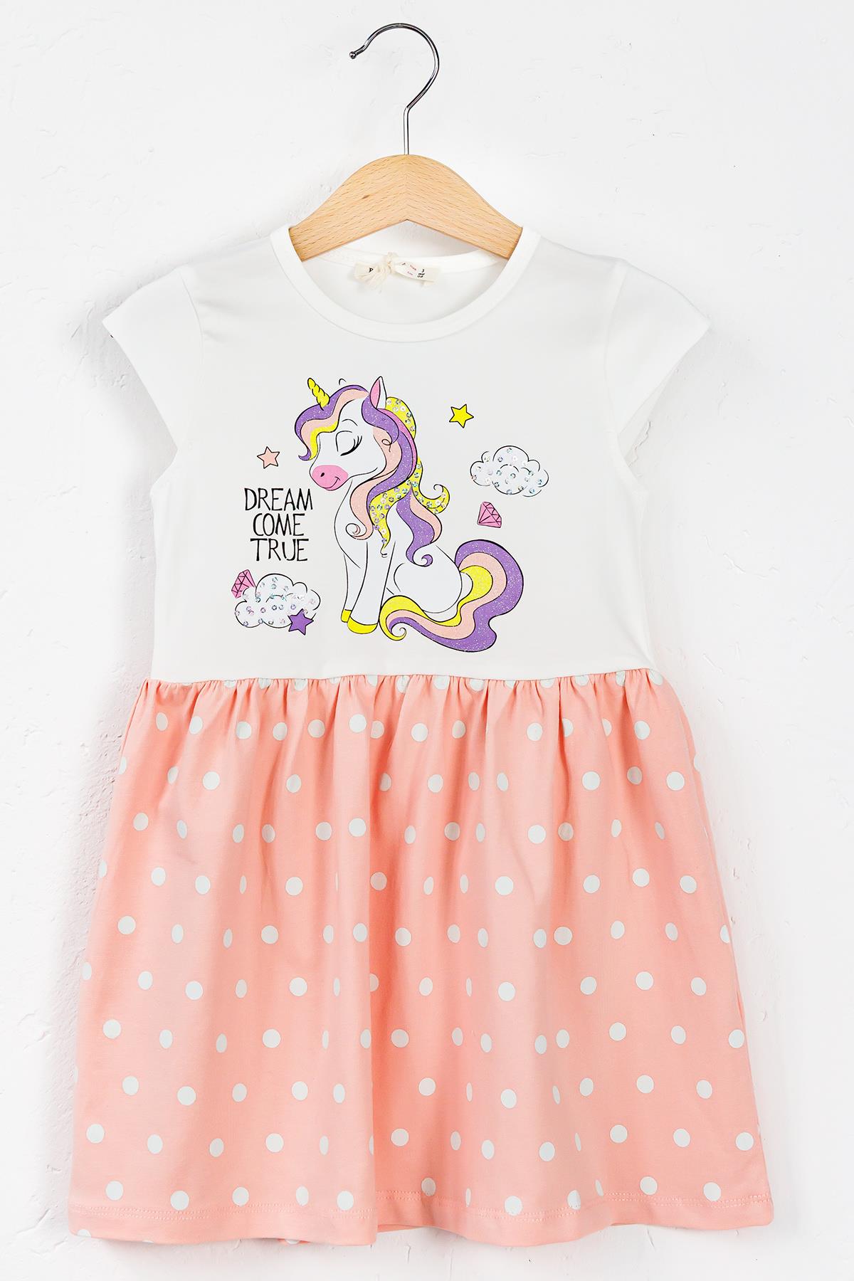Unicorn Desenli Penye Yazlık Çocuk Elbise