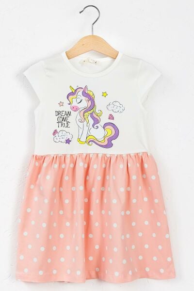 Unicorn Desenli Penye Yazlık Çocuk Elbise