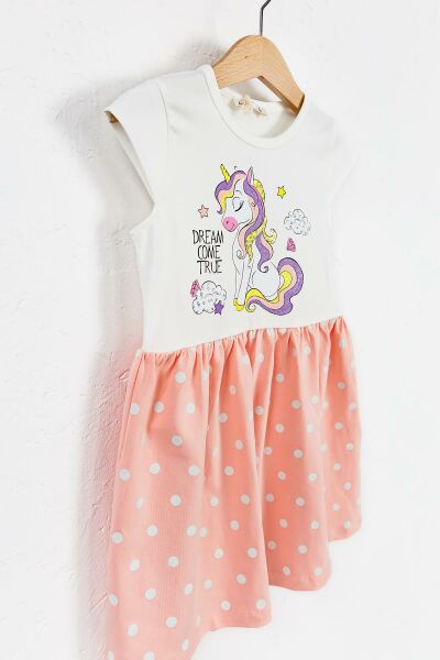 Unicorn Desenli Penye Yazlık Çocuk Elbise