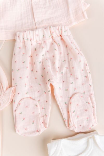 Müslin Premium Kalite 100% Pamuk 10'lu Kız Bebek Hastane Çıkışı PEMBE -  0-3 AY