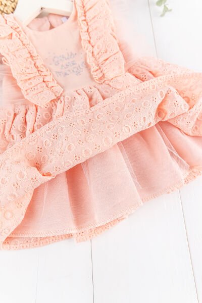 Fırfırlı Tüllü Sırt Dekolteli Yazlık Kız Bebek Elbise SOMON -  9-12 AY