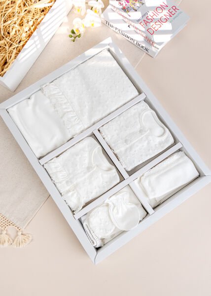 Güpürlü 100% Pamuk 10'lu Premium Kalite Natural Kız Bebek Hastane Çıkışı Yeni Doğan Set