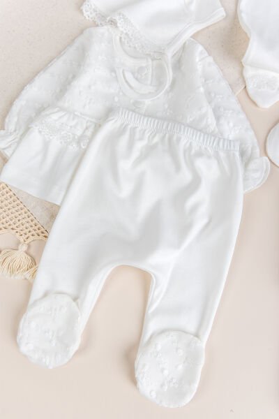 Güpürlü 100% Pamuk 10'lu Premium Kalite Natural Kız Bebek Hastane Çıkışı Yeni Doğan Set