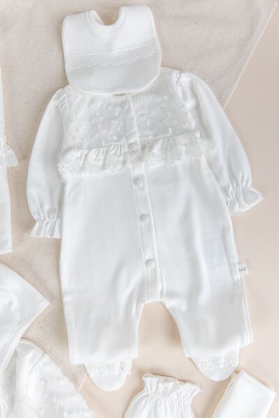 Güpürlü 100% Pamuk 10'lu Premium Kalite Natural Kız Bebek Hastane Çıkışı Yeni Doğan Set