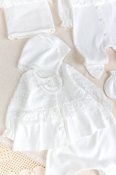 Güpürlü 100% Pamuk 10'lu Premium Kalite Natural Kız Bebek Hastane Çıkışı Yeni Doğan Set