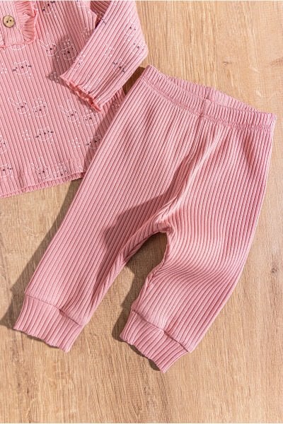 Tavşan Desenli Fırfırlı 2'li Kız Bebek Takım