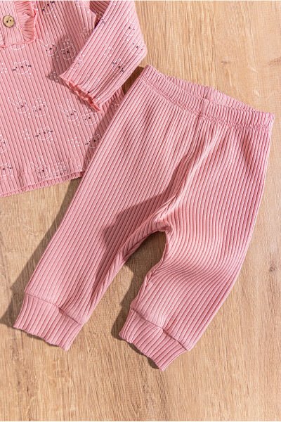 Tavşan Desenli Fırfırlı 2'li Kız Bebek Takım