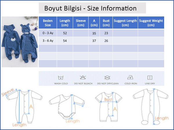 Ayıcık Figürlü 2'li Uzun Kollu Erkek Bebek Tulum LACİVERT - 3-6 AY