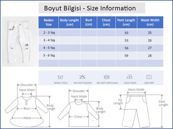 Çiçek Desenli Beyaz Kız Çocuk Denim Kot Pantolon