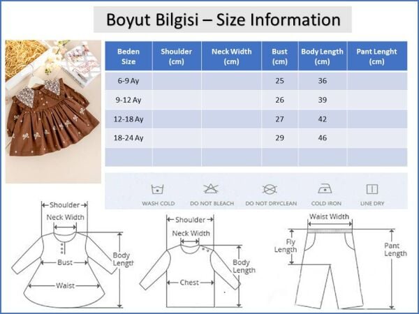 Nakışlı Yaka Detaylı Şık Kız Bebek Elbise Kahverengi