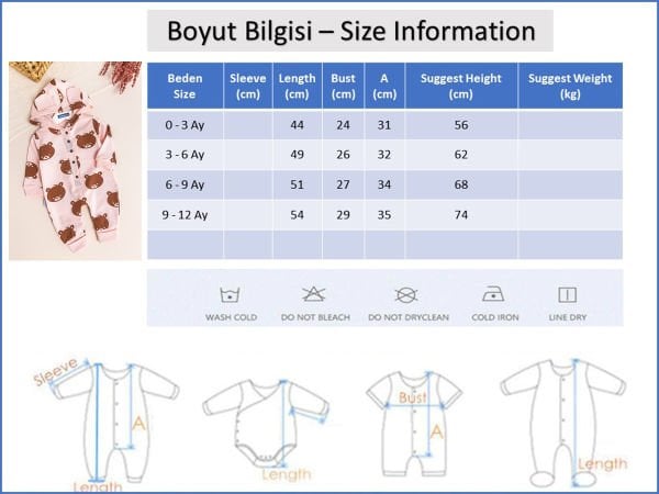 Ayıcık Desenli Kapüşonlu Kız Bebek Tulum