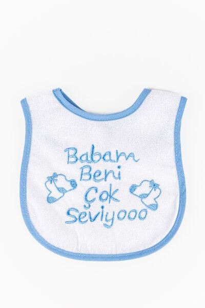 Babam Beni Çok Seviyo Yazılı Erkek Bebek Mama Önlüğü