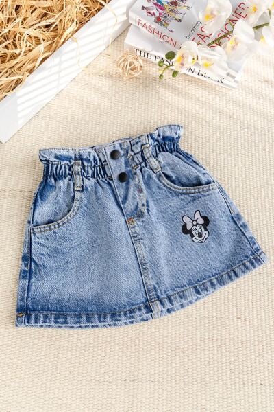 Fiğürlü Denim Şık Kız çocuk Kot  Etek