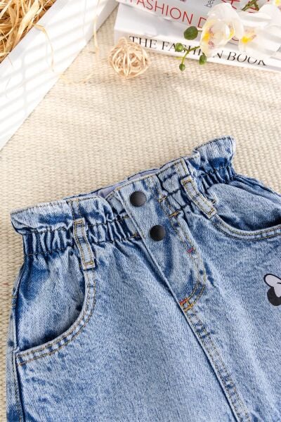 Fiğürlü Denim Şık Kız çocuk Kot  Etek