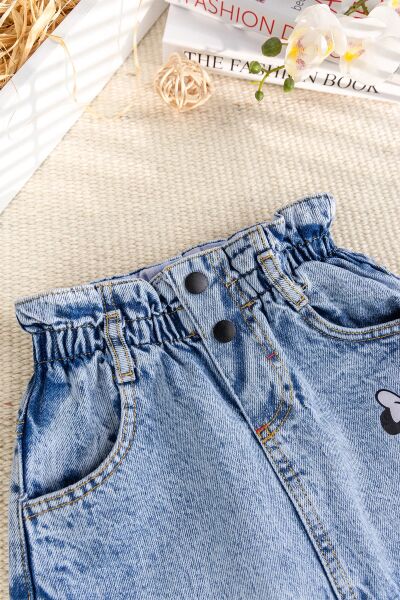 Fiğürlü Denim Şık Kız çocuk Kot  Etek