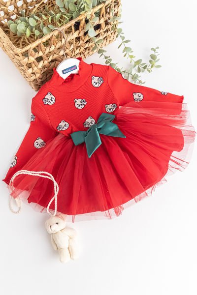 Oyuncaklı Ayıcık İşlemeli Bebek Elbise