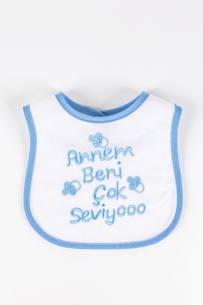 Annem Beni Çok Seviyo Yazılı Erkek Bebek Su Geçirmez Mama Önlüğü