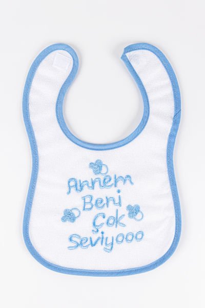Annem Beni Çok Seviyo Yazılı Erkek Bebek Su Geçirmez Mama Önlüğü