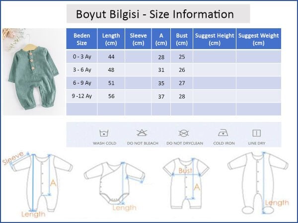 Yakası Düğmeli Müslin Erkek Bebek Tulum YEŞİL - 3-6 AY