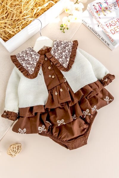 Çiçek Nakışlı Romper Kız Bebek Elbise