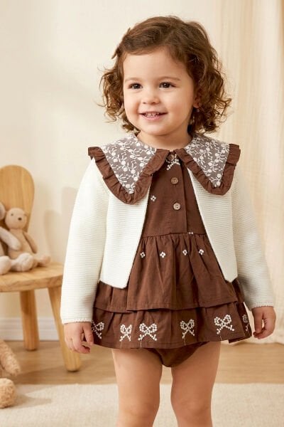 Çiçek Nakışlı Romper Kız Bebek Elbise