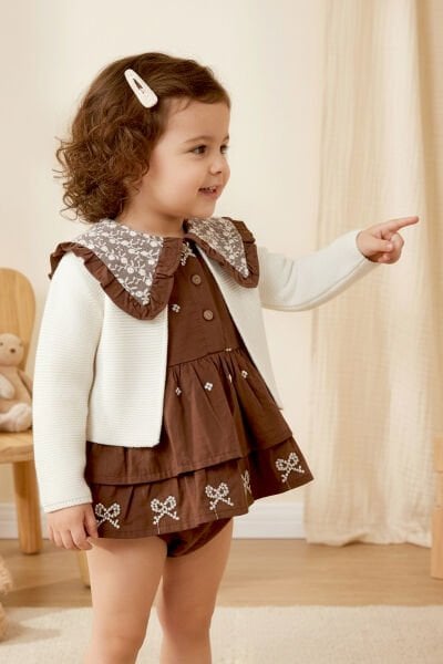 Çiçek Nakışlı Romper Kız Bebek Elbise